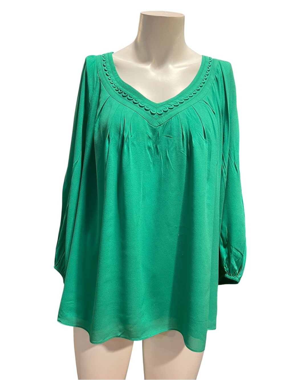 Diane Von Furstenberg Emerald Green V-Neck Tunic with Crochet Trim